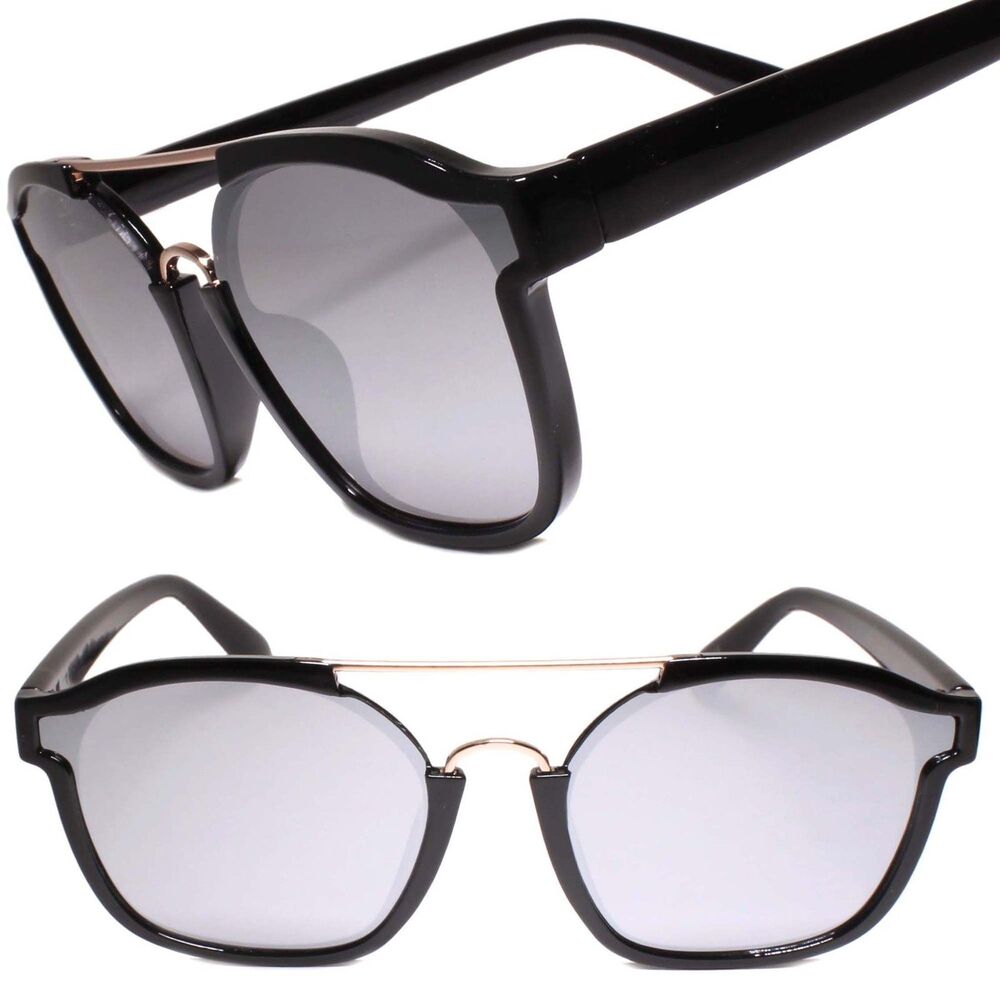 Retro Style Mens Womens Sun Glasses Square Black Frame Chrome Mirrored Lens
